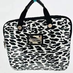 Betsey Johnson Black Silver Leopard Print Faux Leather Padded Laptop Case